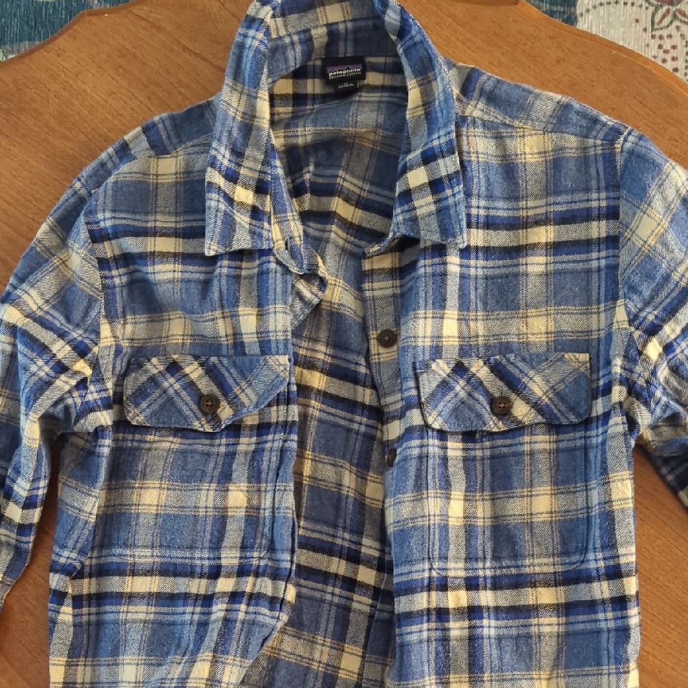 Patagonia Blue and Cream Plaid Shirt